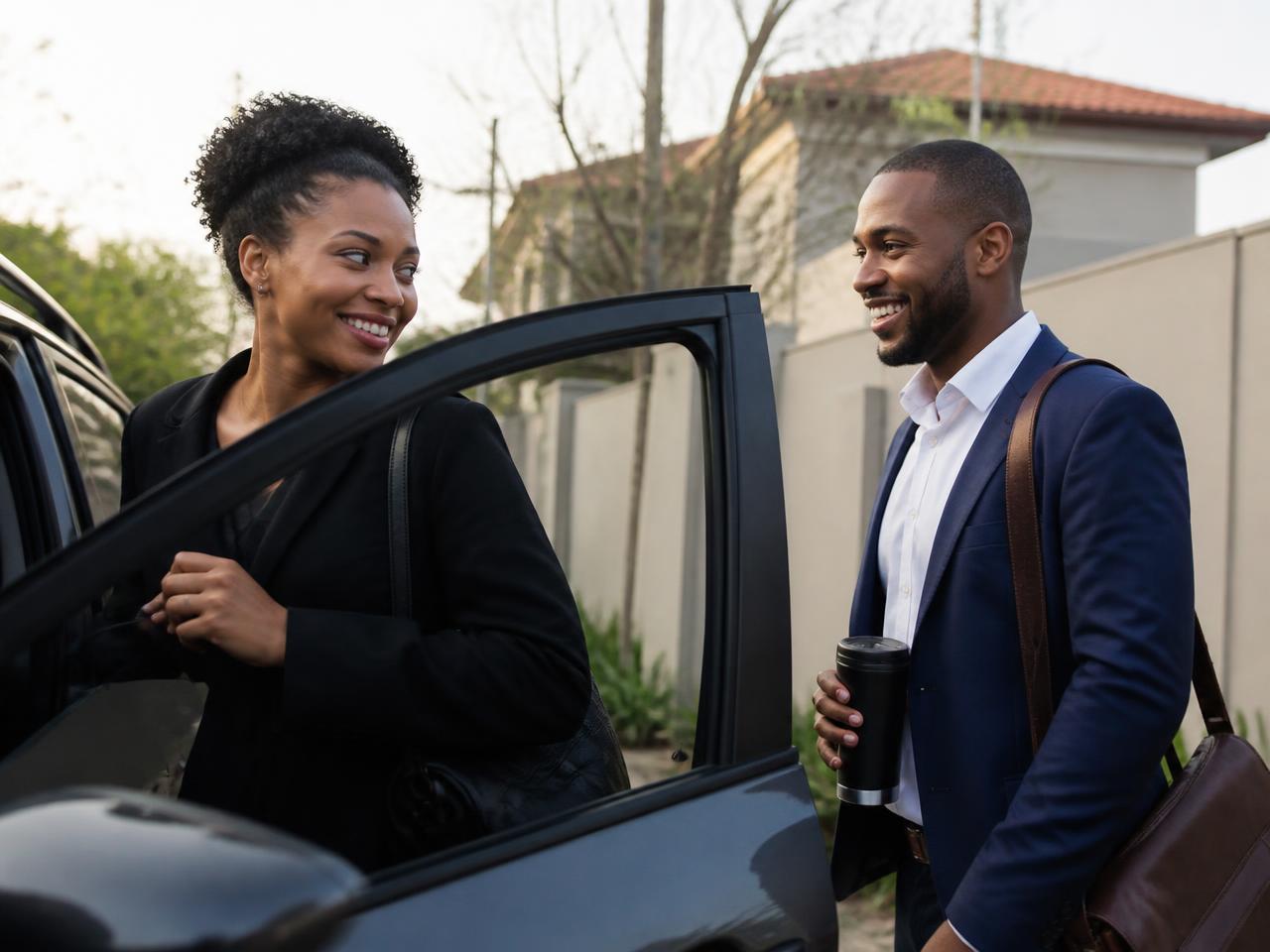 Two South African professionals starting their morning commute together